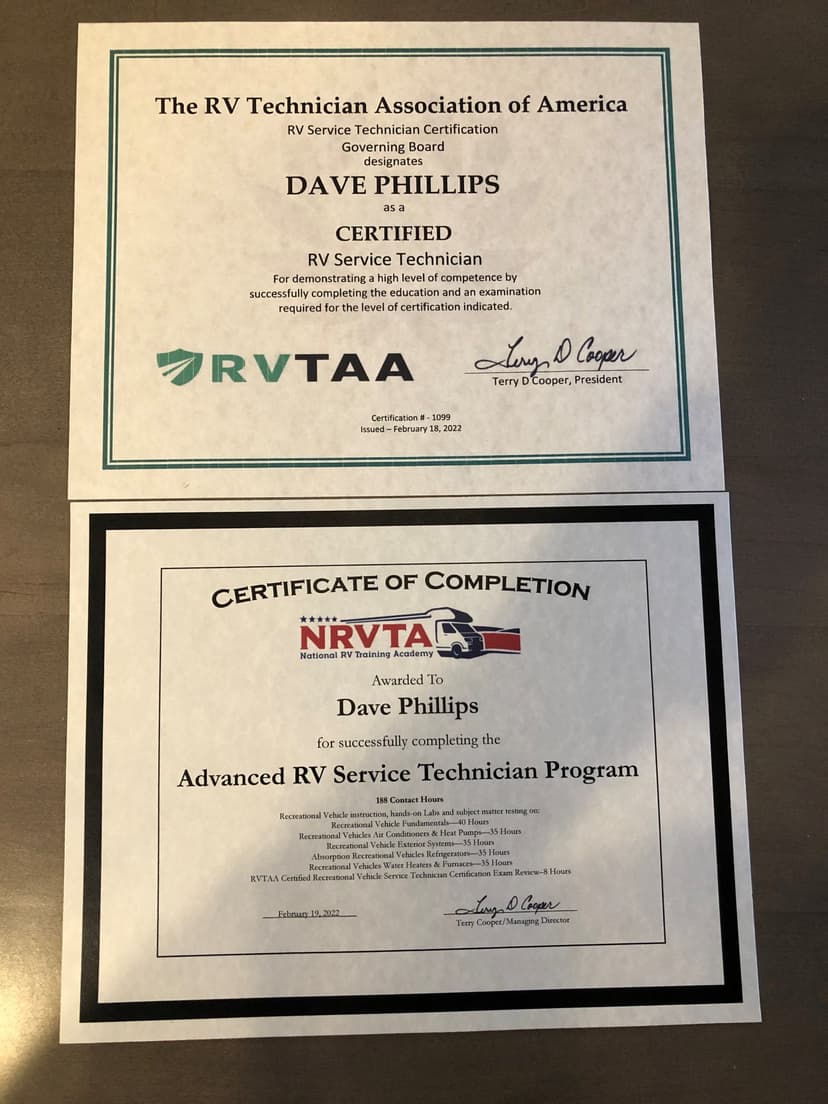 Dave Phillips is a Certified RVTAA Technician serving Fresno, CA and surrounding areas within 50 miles