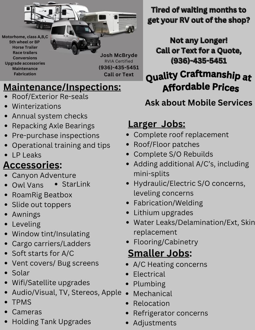 Van, Trailer and RV Services is a serving Montgomery, TX and surrounding areas within 50 miles