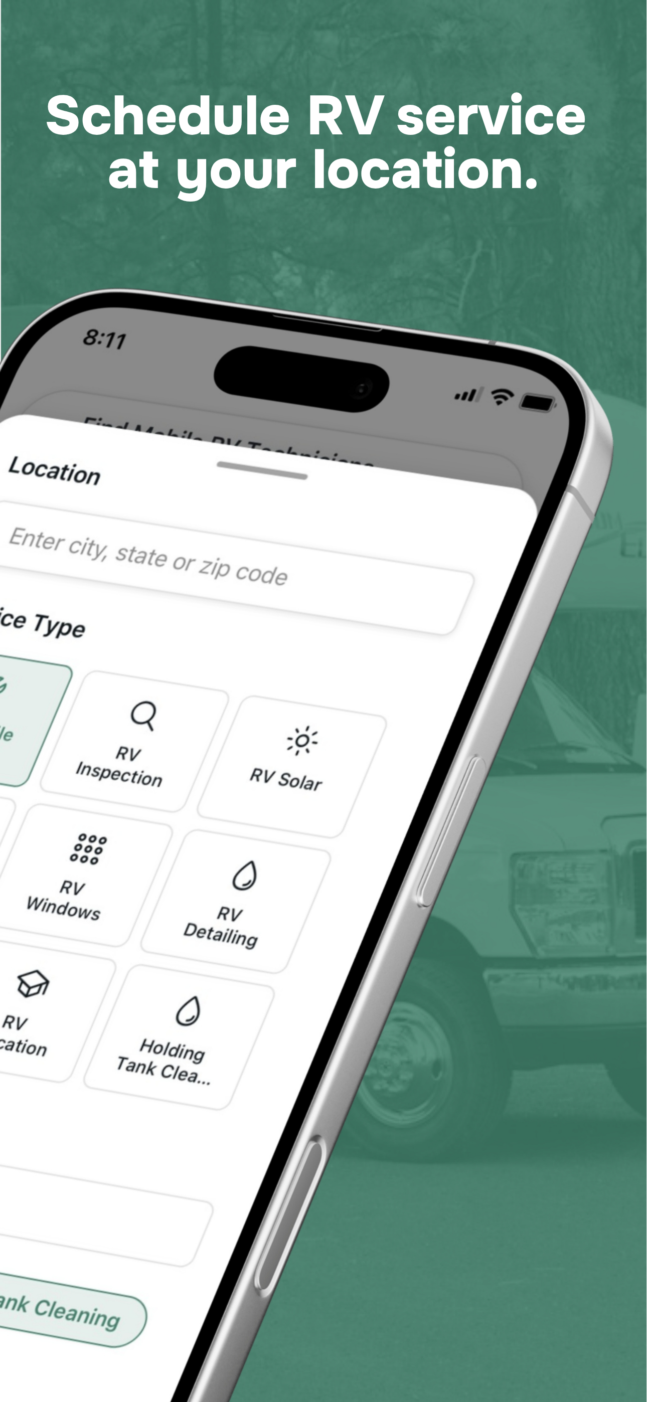 RV Help app map view with technician locations