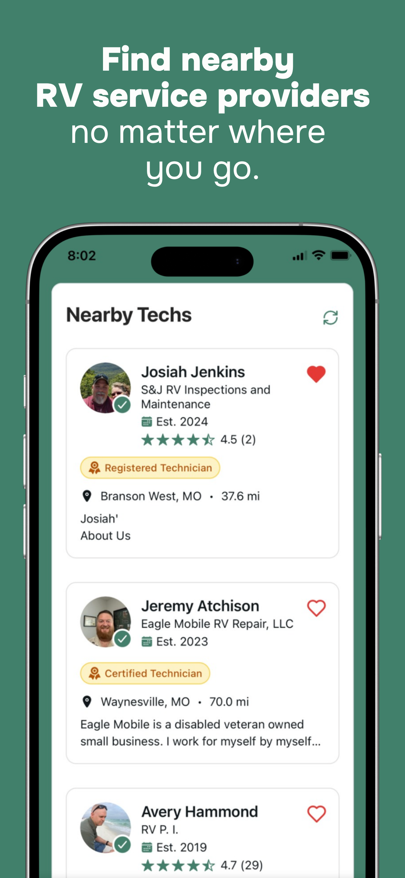 RV Help app booking screen for scheduling service appointments
